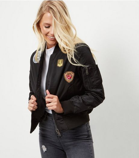 Blue Vanilla Black Badge Print Bomber Jacket | New Look