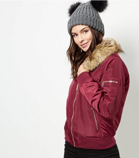 Parisian Burgundy Puffa Bomber Jacket | New Look