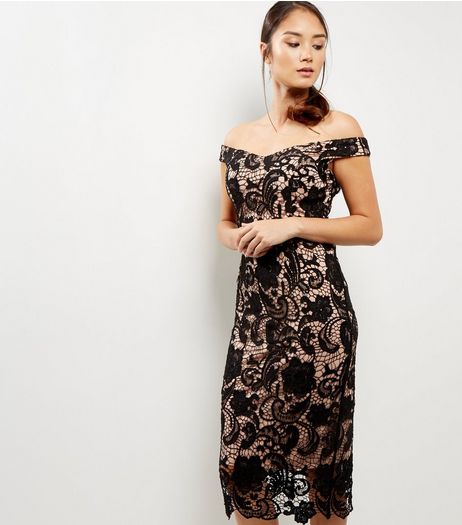 Cameo Rose Black Crochet Lace Midi Dress | New Look