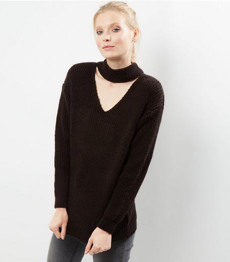 Black Choker Neck Knitted Jumper | New Look