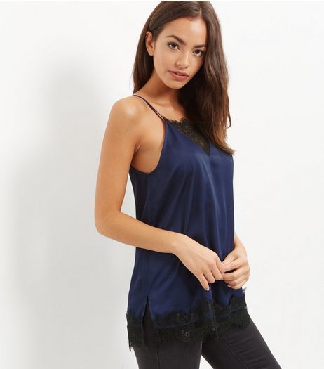 Cameo Rose Navy Lace Trim Longline Cami | New Look
