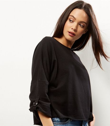 Black D-Ring Trim Batwing Sleeve Sweater | New Look