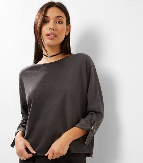 Dark Grey Batwing Roll Sleeve Sweater | New Look