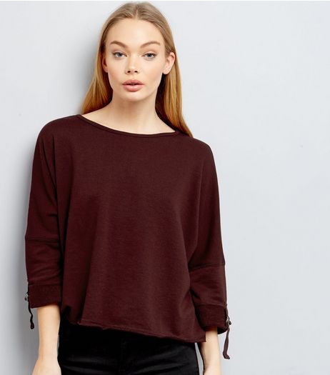 Burgundy D Ring Rolled Batwing Sleeve Sweater | New Look