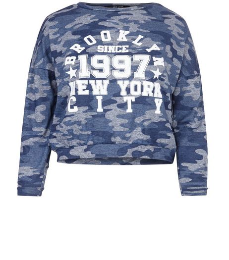 Teens Blue Camo Baseball Sweater | New Look