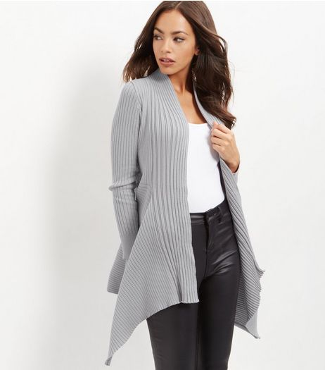 Apricot Dark Grey Ribbed Waterfall Cardigan | New Look