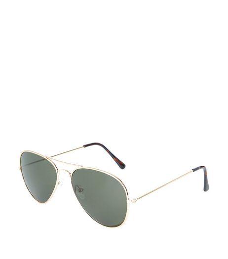 Gold Pilot Sunglasses | New Look