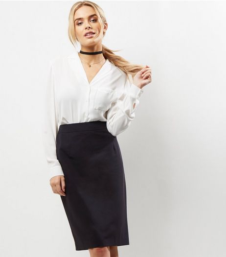 Black Suit Split Back Midi Skirt | New Look