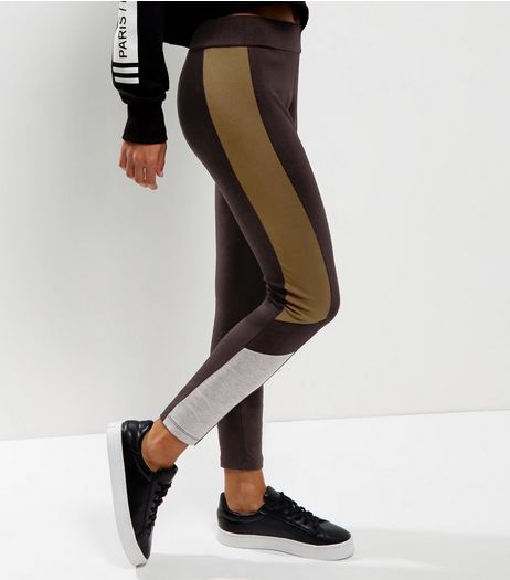 Black Colour Block Side Panel Leggings | New Look