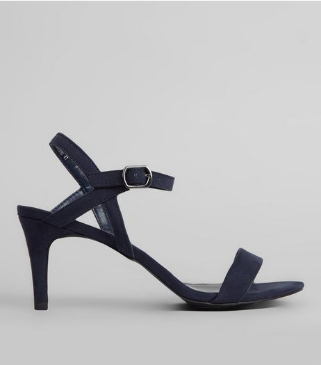 Navy Suedette Heeled Sandals | New Look
