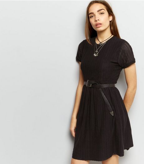 Black Cut Out Short Sleeve Short Sleeve Skater Dress | New Look