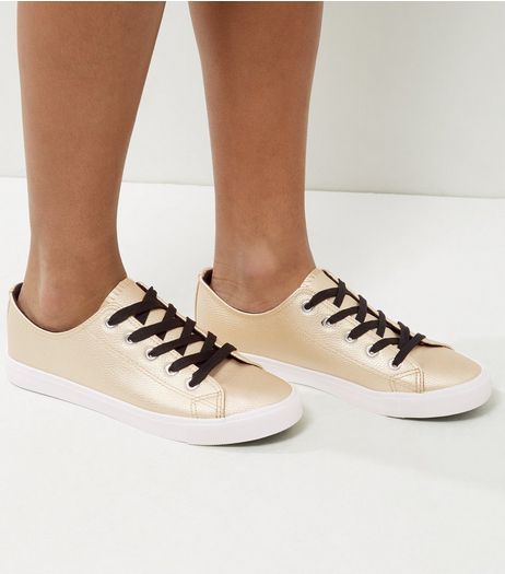 Gold Contrast Lace Up Trainers | New Look