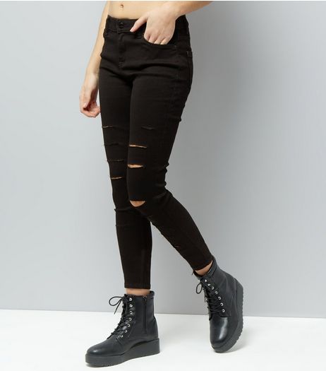 Black Extreme Ripped Super Soft Super Skinny India Jeans | New Look