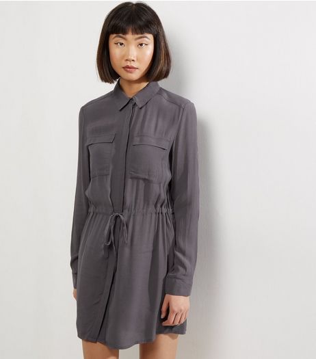Dark Grey Drawstring Waist Shirt Dress | New Look