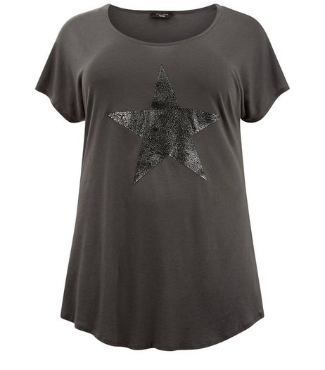 Curves Dark Grey Star Print T-Shirt | New Look