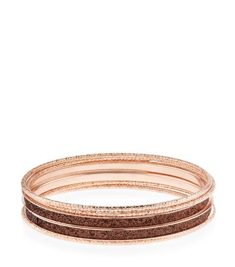 5 Pack Bronze Glitter Bangles | New Look