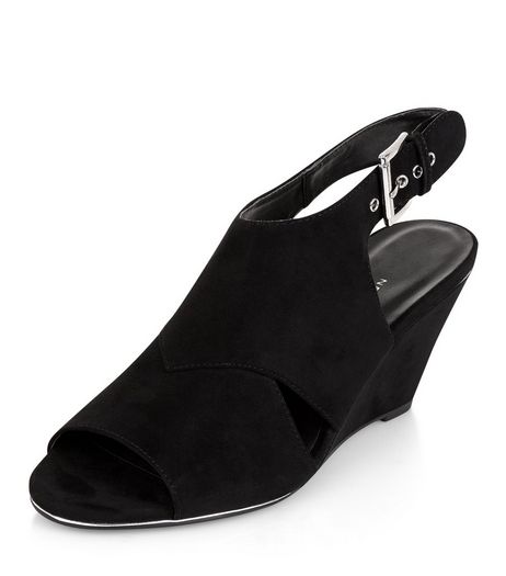 Teens Black Suedette Slingback Wedge Heels | New Look