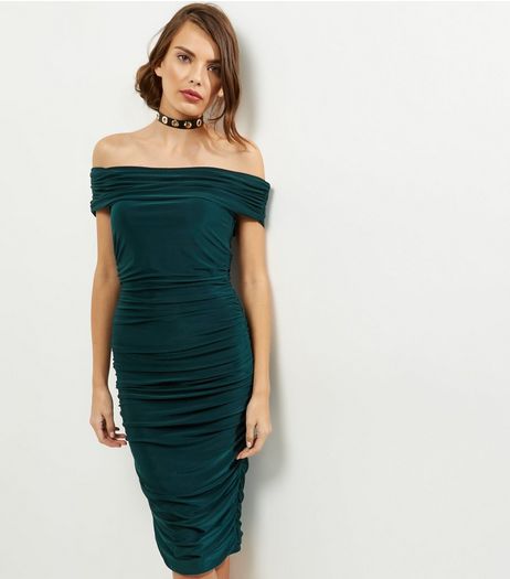 AX Paris Blue Bardot Neck Ruched Dress | New Look
