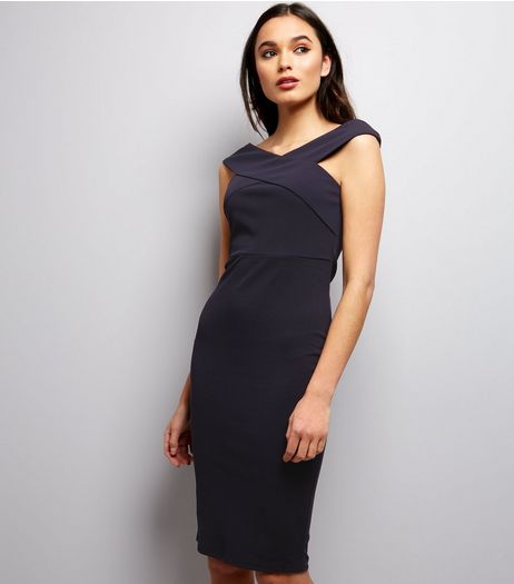AX Paris Navy Cross Front Midi Dress | New Look