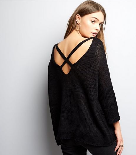 Black Cross Strap Back Knitted Jumper | New Look