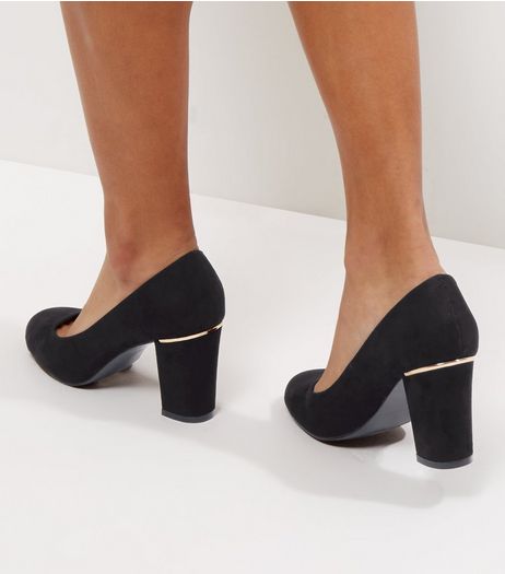 Wide Fit Black Suedette Metal Trim Court Shoes | New Look