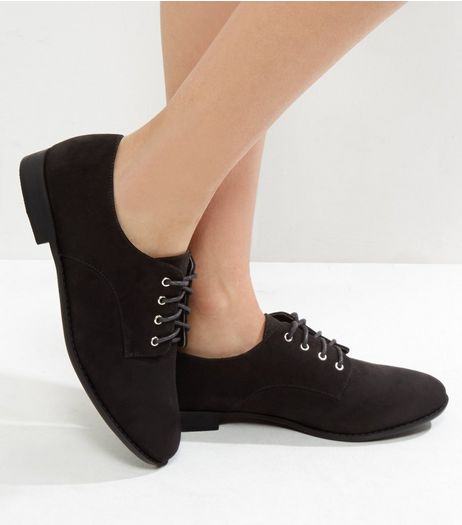 Wide Fit Black Suedette Lace Up Brogues | New Look