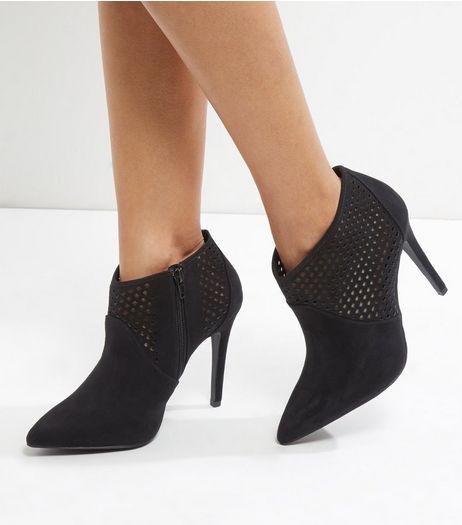 Wide Fit Black Suedette Laser Cut Out Shoe Boots | New Look