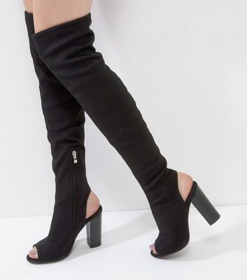black over the knee boots peep toe