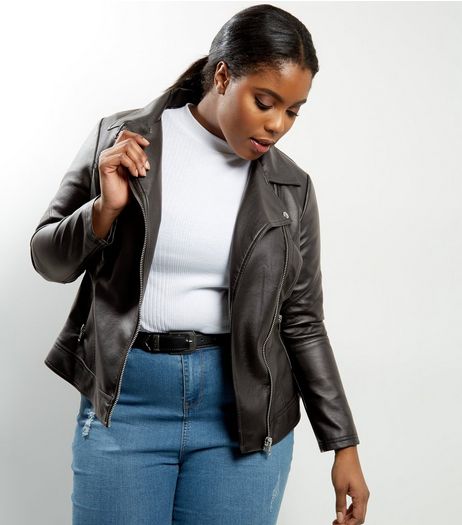 Curves Black Leather-Look Jacket | New Look
