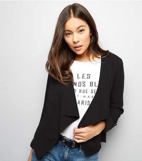 Black Waterfall Rolled Sleeve Blazer | New Look