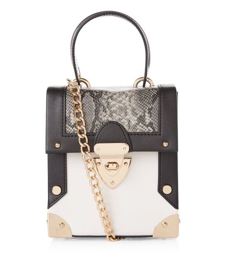 Black Snakeskin Texture Panel Mini Box Bag | New Look