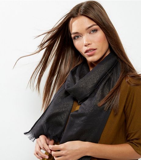 Black Metallic Stripe Longline Scarf | New Look