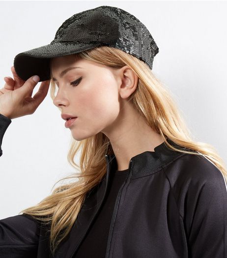Black Sequin Cap | New Look