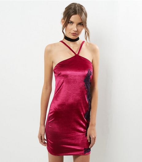 Blue Vanilla Burgundy Lace Trim Bodycon Dress | New Look