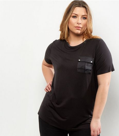 Curves Black Pocket Front T-Shirt | New Look