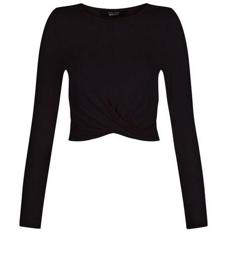 Teens Black Crew Neck Twist Front Top | New Look
