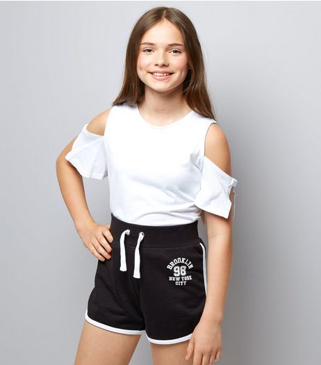 Teens Black Brooklyn 98 Print Shorts | New Look