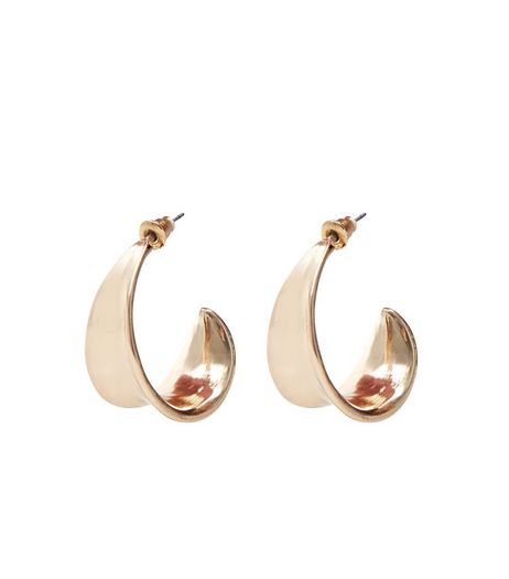 Gold Textured Half Hoop Earrings | New Look