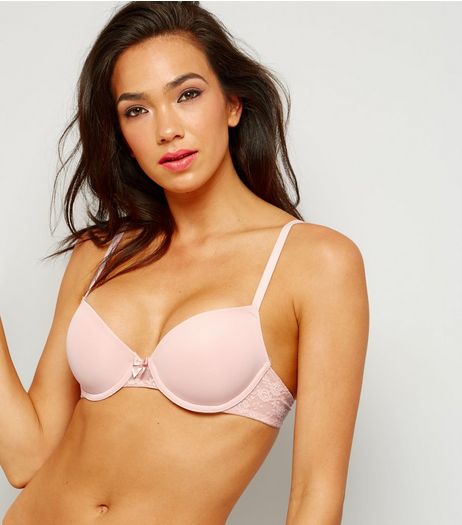 Pink Lace Trim Plunge T-Shirt Bra | New Look