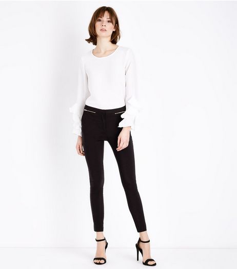 Black Zip Trim Slim Leg Bengaline Trousers | New Look