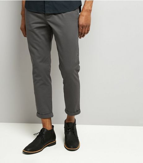 Dark Grey Pleated Tapered Cropped Trousers | New Look