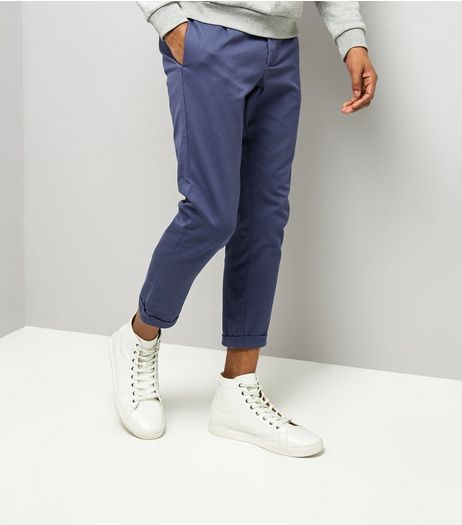 Navy Pleated Tapered Cropped Trousers | New Look