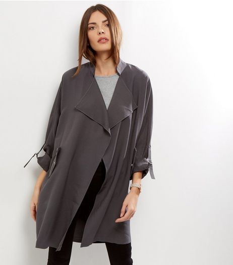 Dark Grey Waterfall Duster Coat | New Look