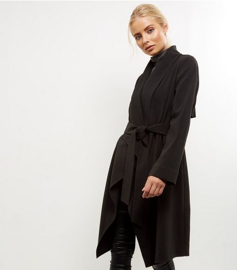 Black Waterfall Belted Duster Coat | New Look
