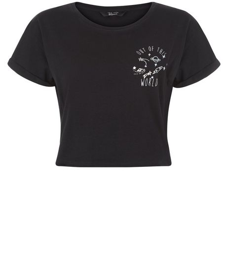 Teens Black Out Of This World Print Crop T-Shirt | New Look