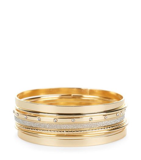 7 Pack Gold Bangles | New Look