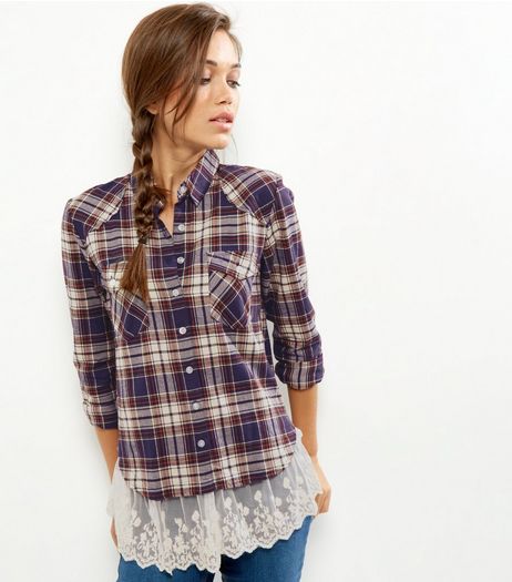 Blue Check Print Layered Shirt | New Look