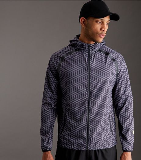 Black Honeycomb Print Hooded Sports Jacket | New Look