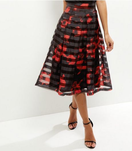 Apricot Black Floral Print Mesh Skirt | New Look