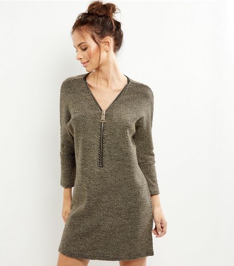 Apricot Black Zip Front Dress | New Look